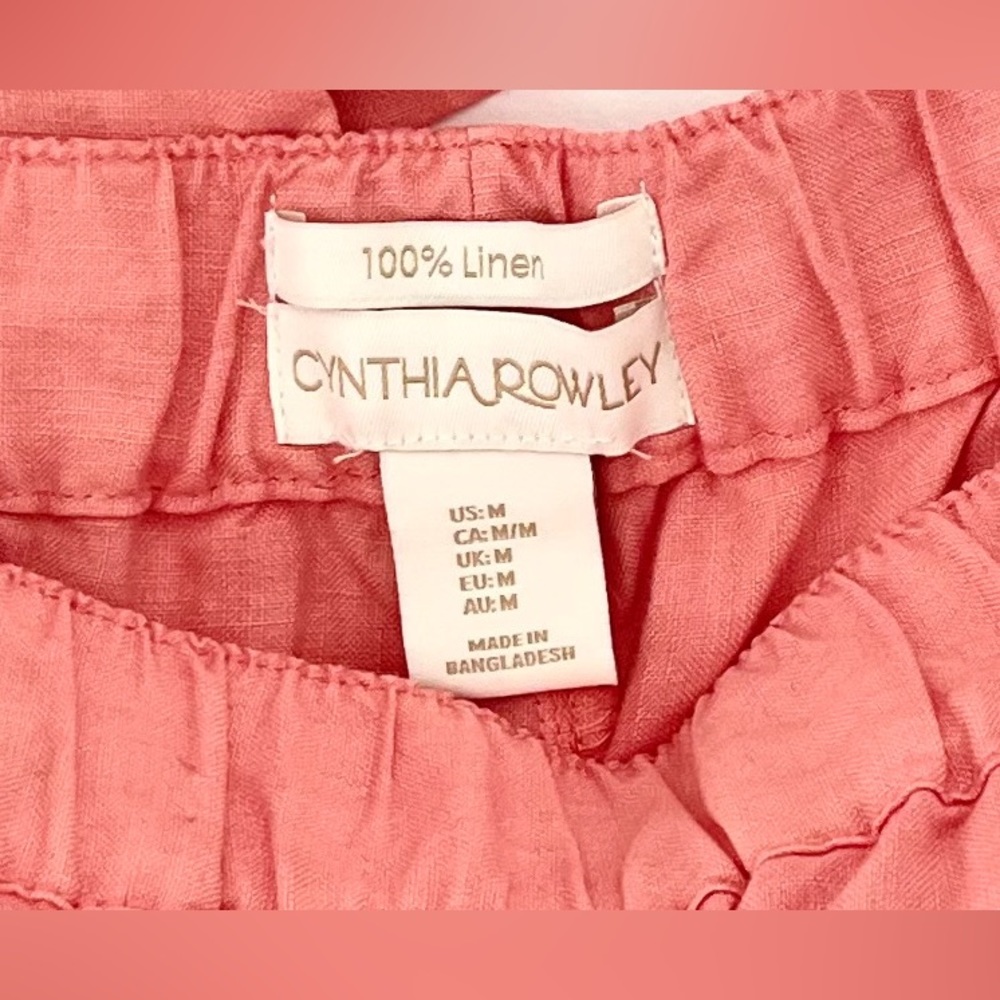 Cynthia Rowley 100% Linen Peachy Color Cropped Wide Leg Pants - Picture 2 of 3